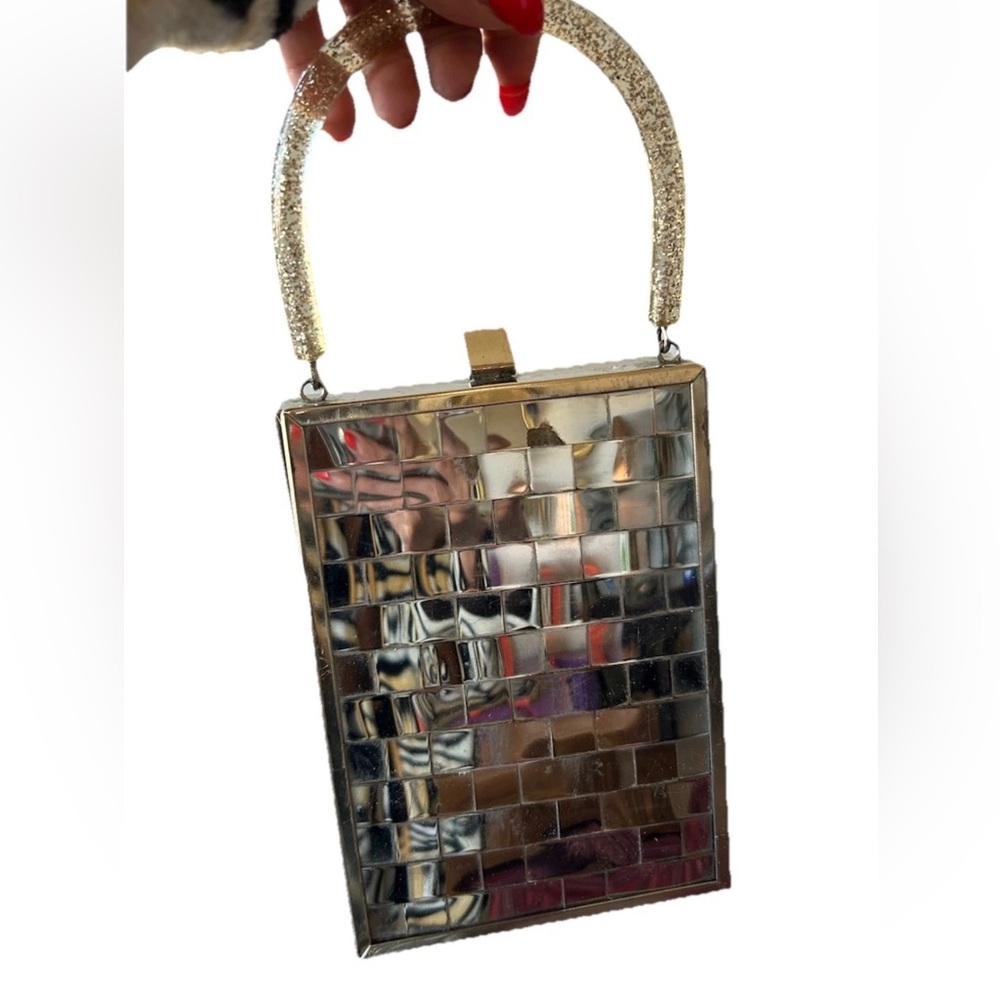 1950s Vintage Dorset Rex Lattice Chrome Box Bag With Confetti Lucite Handle - Picture 13 of 15